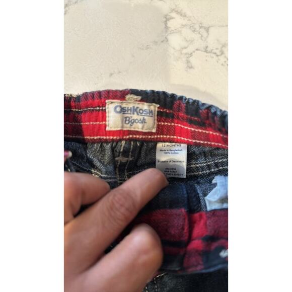 OshKosh B'gosh Baby's Patch moose patch fleece lined jeans winter cabin sz 12 m - Picture 5 of 6
